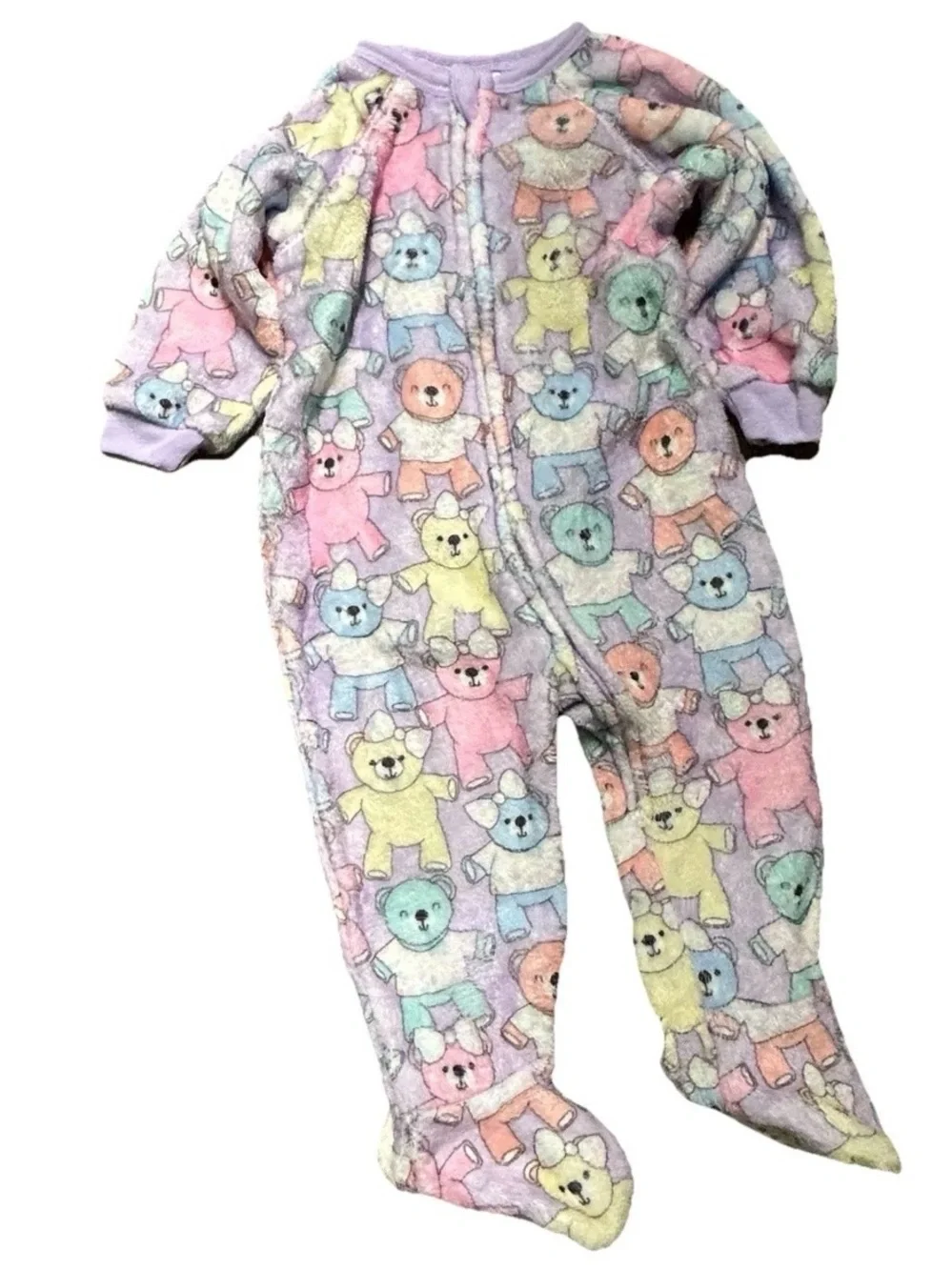 Baby Girl Footie Pajamas Fleece Winter Bears Minnie Mouse Size 6-9 Months